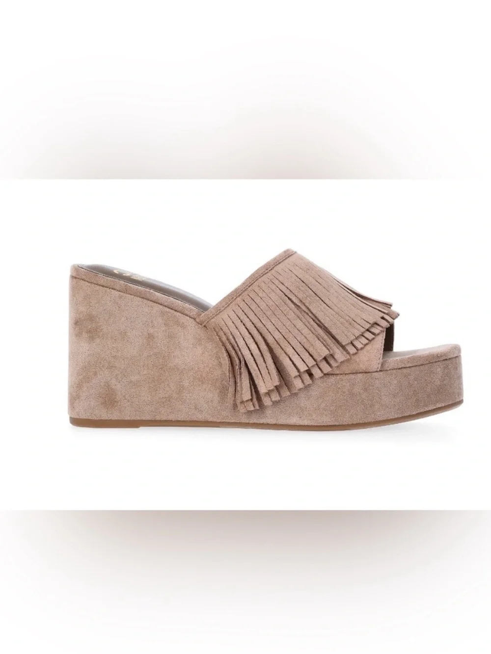 NWT! Madden NYC Women's Fringe Boho Taupe Faux Suede Wedge Platform Sandal Sz 9